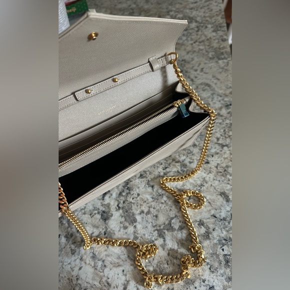 YSL Monogram Large Chain Wallet Classis Cassandre in Grain De Poudre Dark Beige - Picture 9 of 12